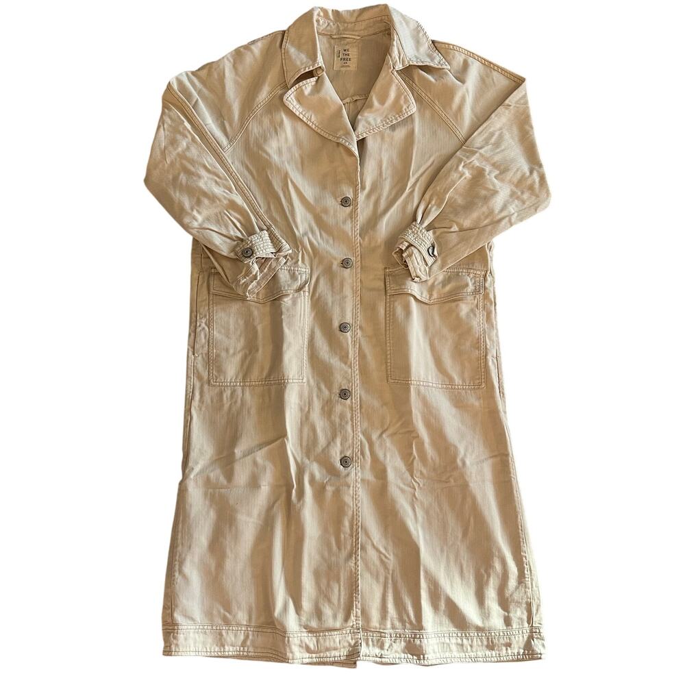 Free People We The Free Khaki Perry Military Duster Midi Trench Coat NWOT- S - Picture 3 of 14